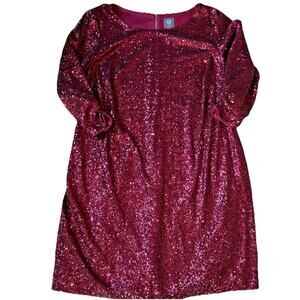 Vince Camuto Women’s 20W Burgundy Sequin Dress Long Sleeve Party Cocktail